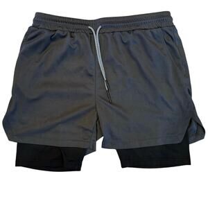 Men's 2 in 1 Athletic Shorts Surenow Sports Drawstring Mesh Lining Size XL